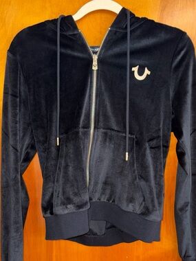 True Religion Black Velour Hoodie with Gold Horseshoe